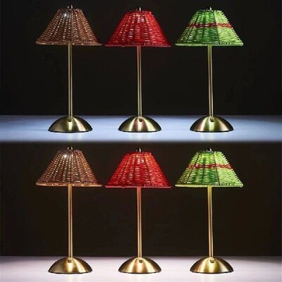 Cordless LED Table Lamp 3 Color Stepless Dimmable Rattan
