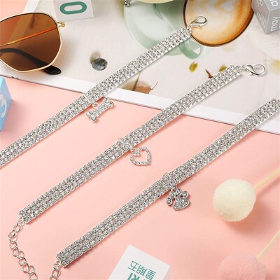 Bling Pet Dog Collar Fashion Bone Pendant Crystal Diamond Ca