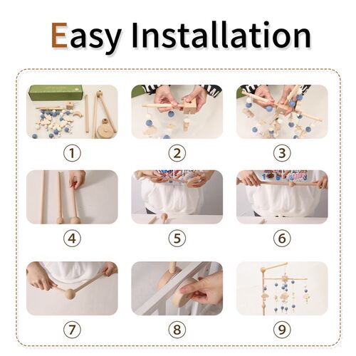 3pcs Baby Crib Mobile Rattle Toys With Music Box Wooden Bed