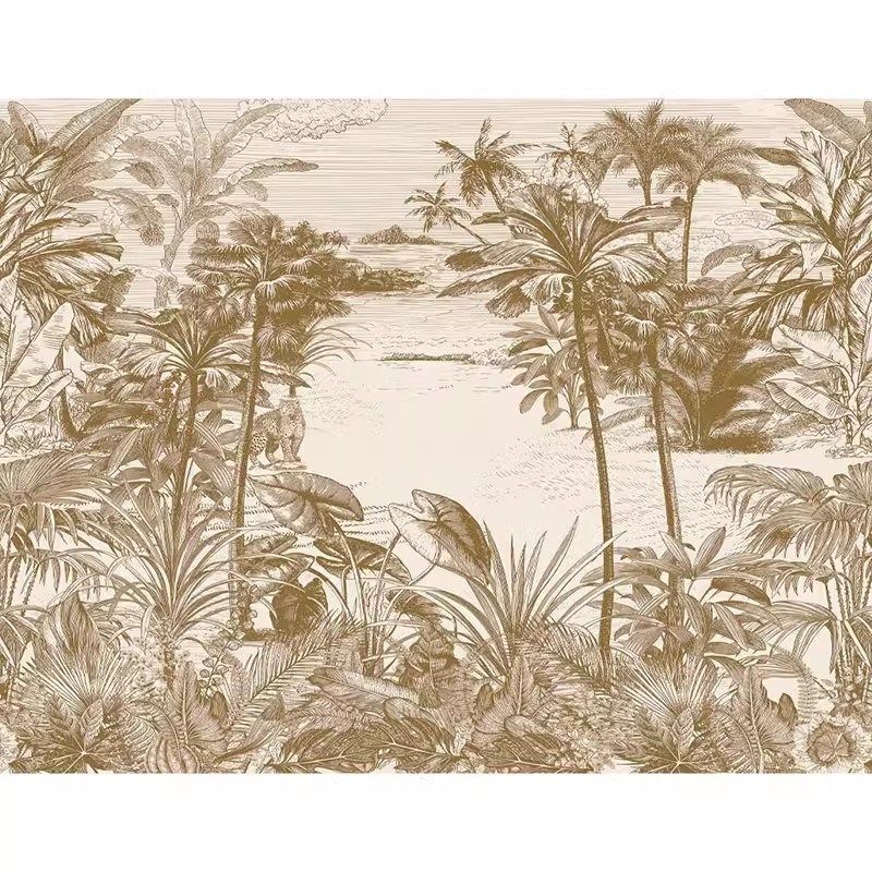 法式树林墙布复古南洋风卧室客厅背景墙壁纸玄关墙纸手绘定制壁画,家装主材,定制壁画,淘宝优惠券,粉丝福利购,淘宝优惠卷