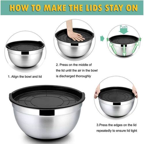 Mixing Bowls with Lids and Non Slip Bases Stainless Steel Mi