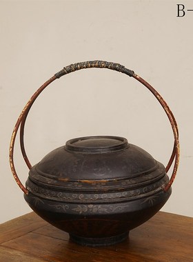 清代木提篮民国时期老提篮老食盒插花花篮明清古典怀旧老物件摆件