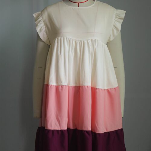Szkzk Color Block Ruffle Short Prom Ruched Dress Patchwork