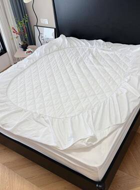 简约纯色全棉天雪棉绗缝单品床笠可机洗床垫保护罩床褥易打理白色