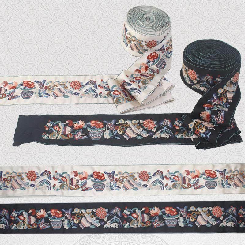 [A款花篮]古装衣服花边刺绣汉服氅衣绣片清代衣袖贴片长条下摆