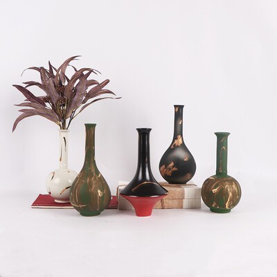 新中口式中古描金TIX圆禅意细花瓶花摆肚件样版房展厅茶室家居饰