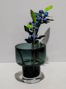 现简约墨绿色玻璃花插代花摆件家样瓶板房餐0772厅桌面插居花装饰