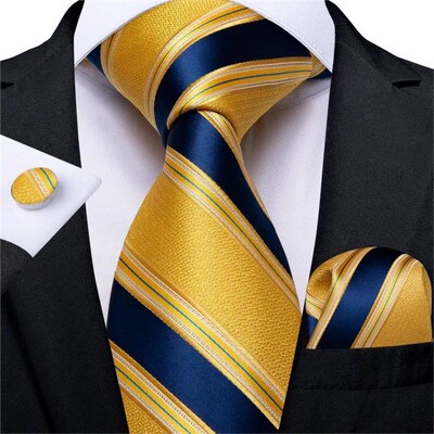 Fashion Men Tie Luxury Yellow Blue Striped Paisley Plaid Sil