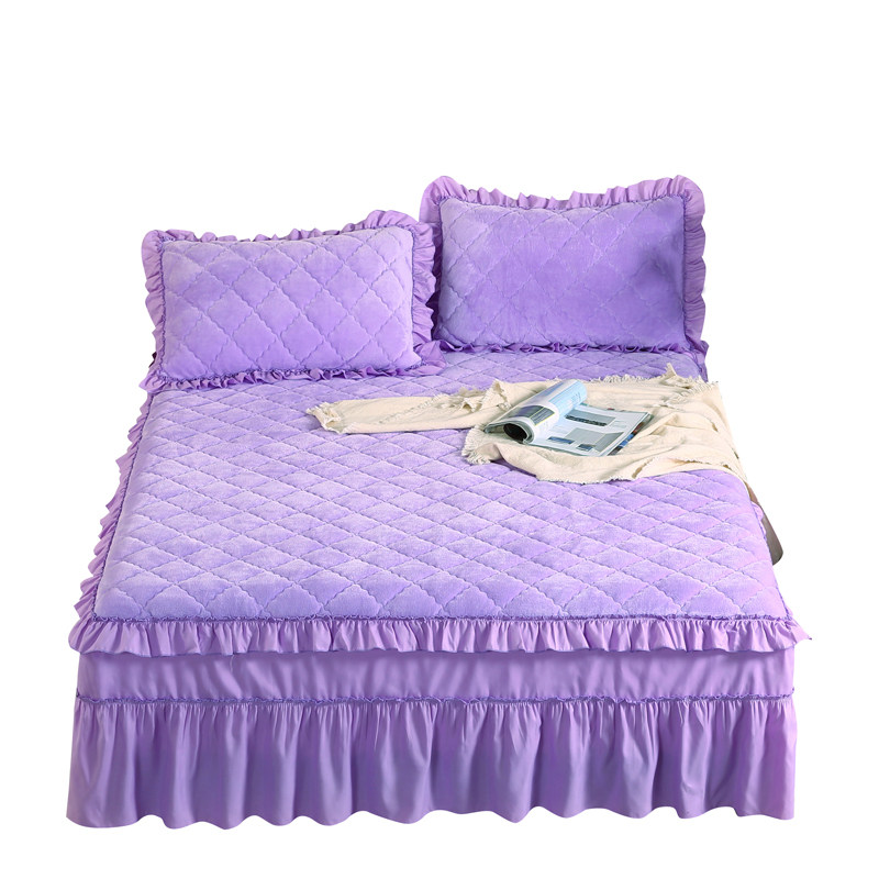 法兰绒床裙款夹棉加厚床罩裙式单件珊瑚绒1.5米1.8床防滑三件,床上用品,床裙,淘宝优惠券,粉丝福利购,淘宝优惠卷