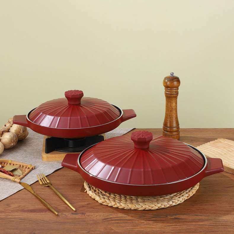 家用铝合金不粘锅耐高温铝制砂锅带盖煎锅平底锅烧烤烤肉双耳烤盘