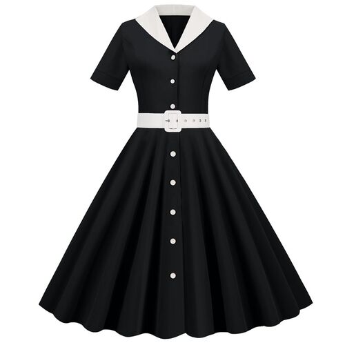 French Vintage Solid Dress Women  Summer Retro s s Pin Up