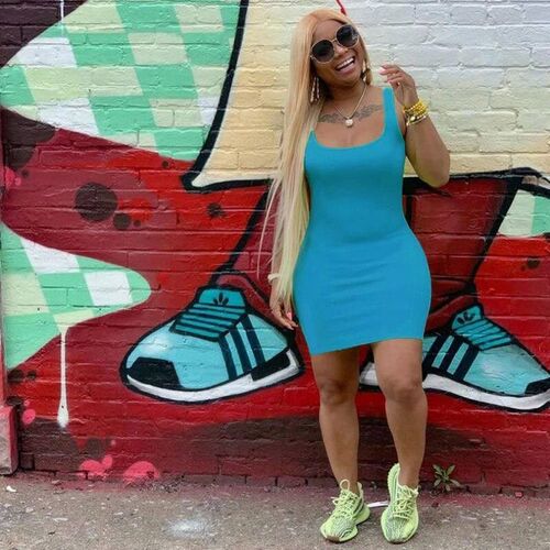 Summer Sleeveless Spaghetti Strap Mini Solid Dress Women