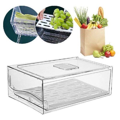 Kitchen Refrigerator Storage Box with Drain Tray Fridge