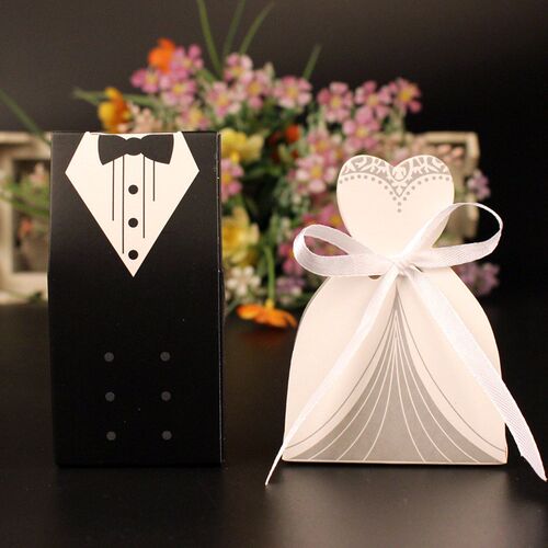 10pcs/lots Bride And Groom Dresses Wedding Candy Box Gifts B