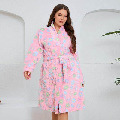 Thickened plus plus size nightgown, womens flannel