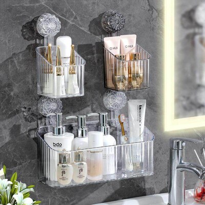 Suction Cup Bathroom Shelf No-Drill Wall-Mounted Washroom Si