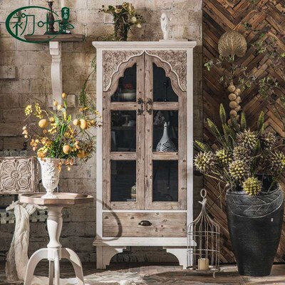 Vintage Distessed Glass Cabinet Wedding Decoration Sideboard