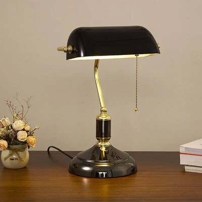 Bank Table Lamp European Style Glass Lamp Retro Office Desk