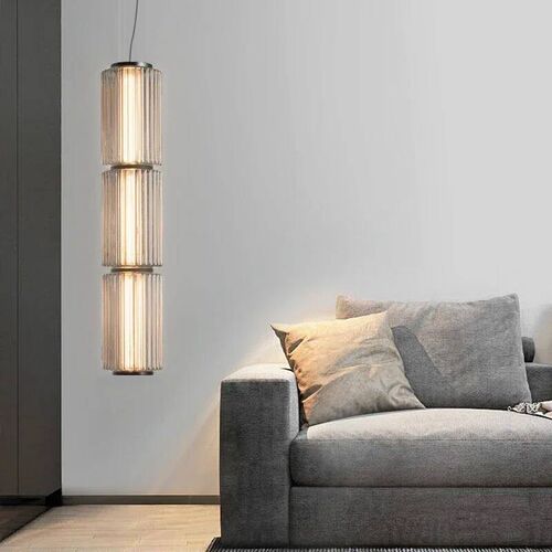 Minimalist Long Stripe Pendant Light Smoke Gray Glass Lampsh