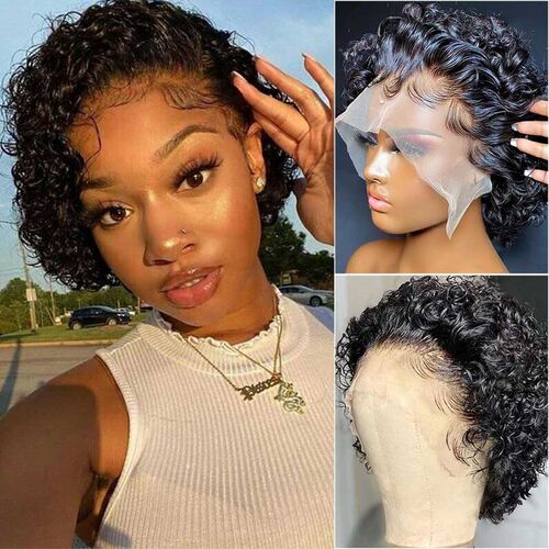 Pixie Cut Short Curl Wig Transparent Lace Wig Elf Wig Hair v