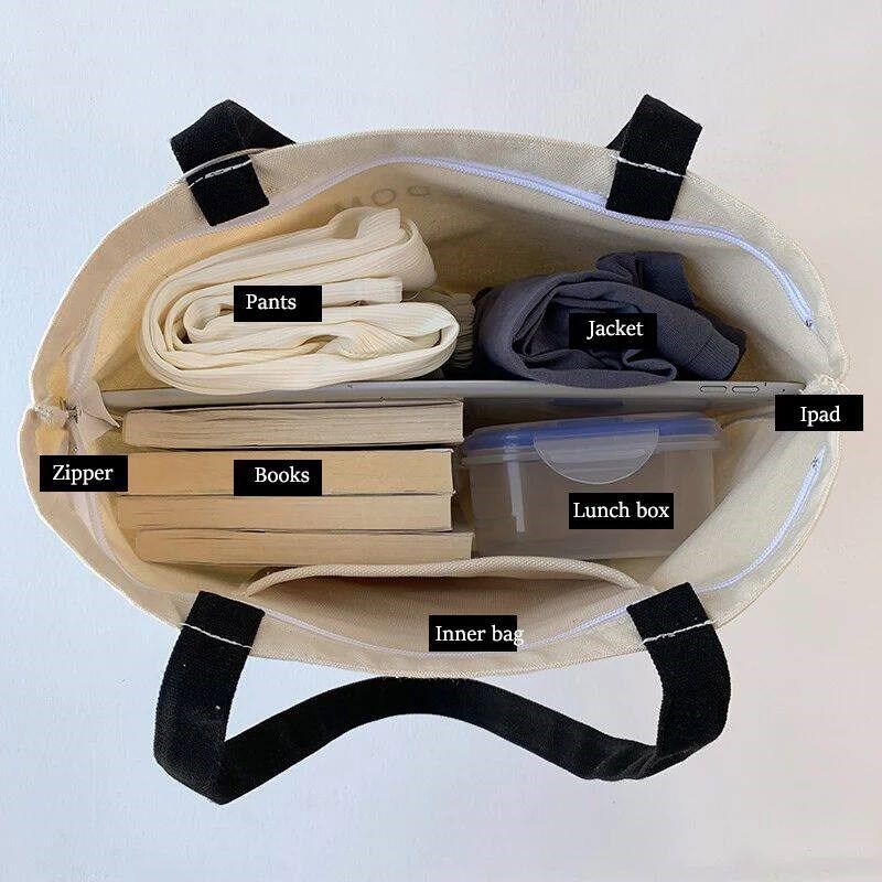 Women Canvas Shopping Bags Eco Reusable Foldable Shoulder Ba