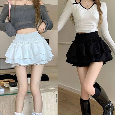 Skirt Cute  Balletcore Elatic High Wait Ball Gown Ruffle Pat