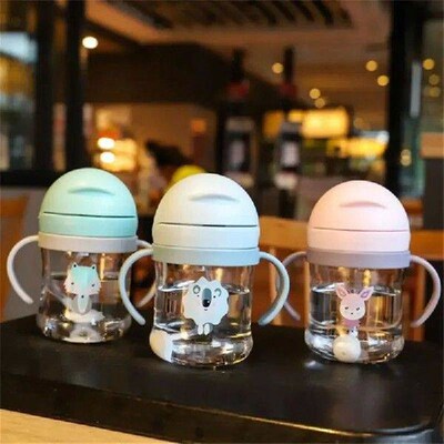 250ml Pink Baby Drinking Cup Feeding Bottle With Straw