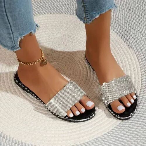 2024 New Shiny Rhinestone Fashion Ladies Slippers Outdoor Wo