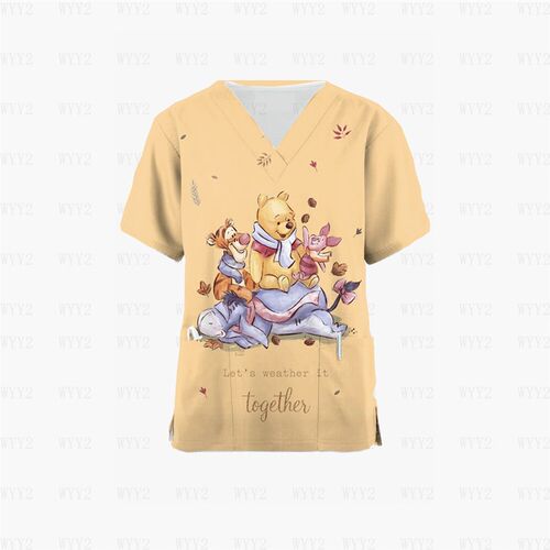 Summer Workwear Scrubs Ladies Printed  Winnie the Pooh Carto