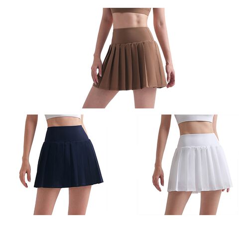 Polyester Women Skirt Solid Color Casual Pleated Breathable