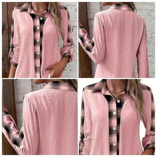 Womens Plus Size 1XL-5XL Striped Long Sleeve Button Shirt C