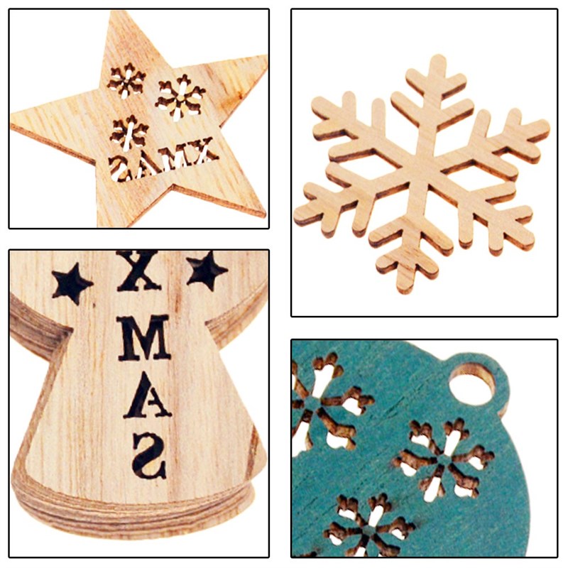 24PCS Christmas Decorations Angel Elk Snowflake Wooden Chip - 实物图