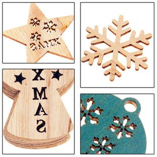 24PCS Christmas Decorations Angel Elk Snowflake Wooden Chip