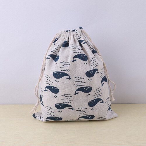 5pcs Snacks Storage Cotton Linen Fabric Pouch Drawstring Bag