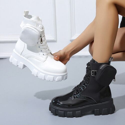 New Botas Women Motorcycle Ankle Boots Wedges Female Lace Up