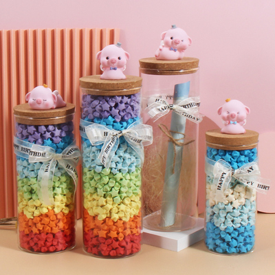 幸运星星折纸条漂流许愿瓶子木塞玻璃创意diy手工千纸鹤空罐成品