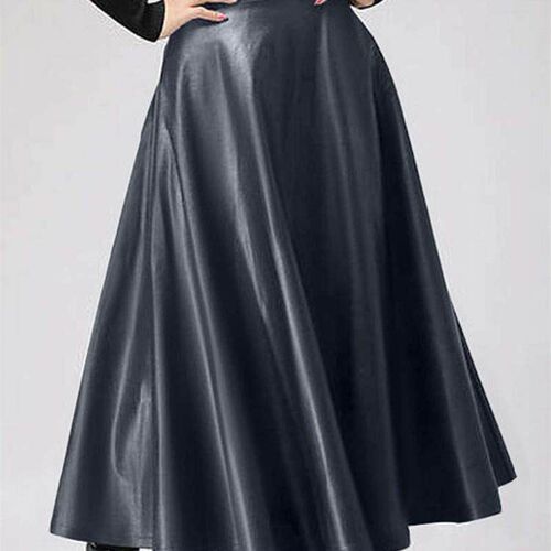 Women Long Skirts Autumn Leather PU Skirt Celmia 2022 Solid