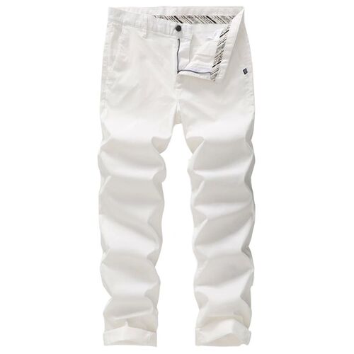 Mens Classic Straight White Cotton Chino Pants Business