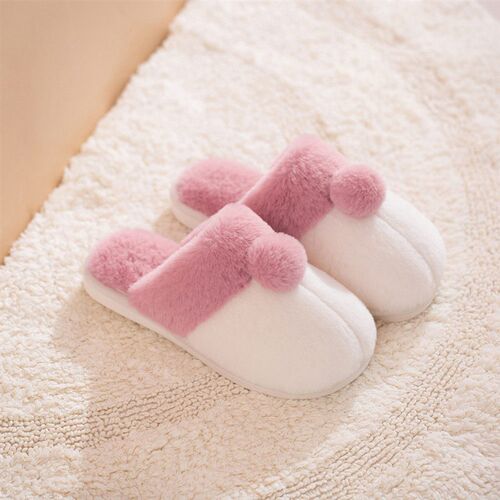 Flat Heel Corgi Round Head Artificial Plush Womens Toe Slip