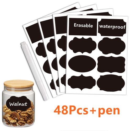 48pcs Removable Blackboard er for Spice Jar Kitchen Jars Bot
