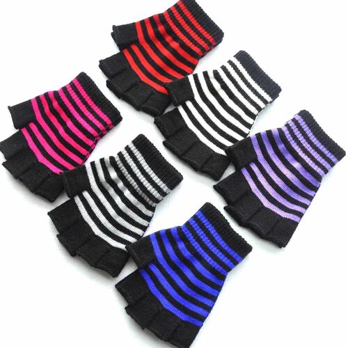 Autumn Winter New Half Finger Striped Warm Gloves For Men Wo