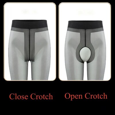 Retro Oil Shiny Nylon Pantyhose Women Sexy Open Crotch Tight