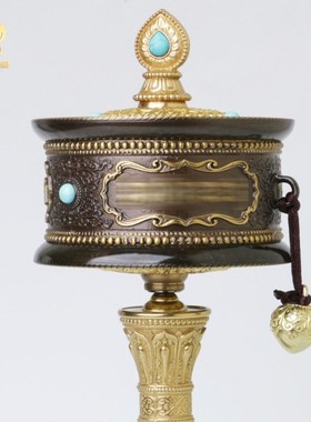 藏族铜制转金简手摇金转筒大号转轮家居摆件转金桶学院手持转运轮