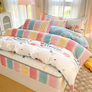 保暖加厚四件夹棉绗缝床笠款床罩加绒儿童被罩床品三件