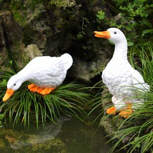 装HPO创意仿真动喝水鸭子摆件户外庭院假山鱼缸水造池花园景物布