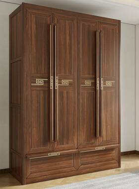 新中纯实木乌式檀木衣柜卧40846开平移46门大容量衣橱现室金代家