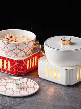 61K3蜡烛炉加热上翅盅保温炖盅翅羹盖碗带盖炉燕边窝盅金位F76995