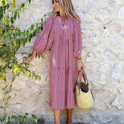 Trade summer new style geometric collage bubble sleeve dress