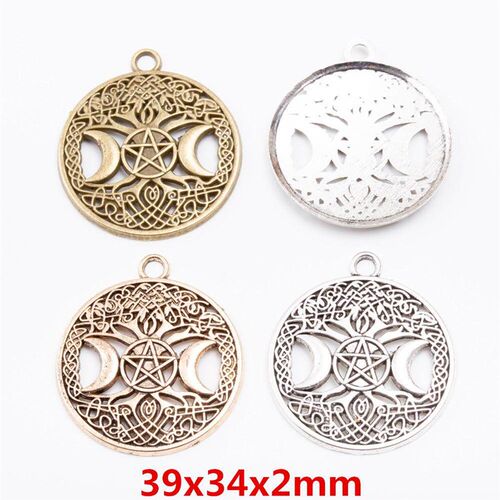 4PCS 34*39mm New Product Two Color Round Hollow Charms Moon