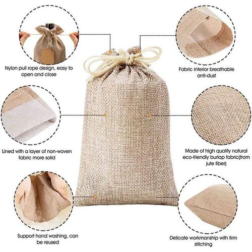 5/10Pcs Burlap Gift Bags with Drawstring Jute Bags Linen Sac